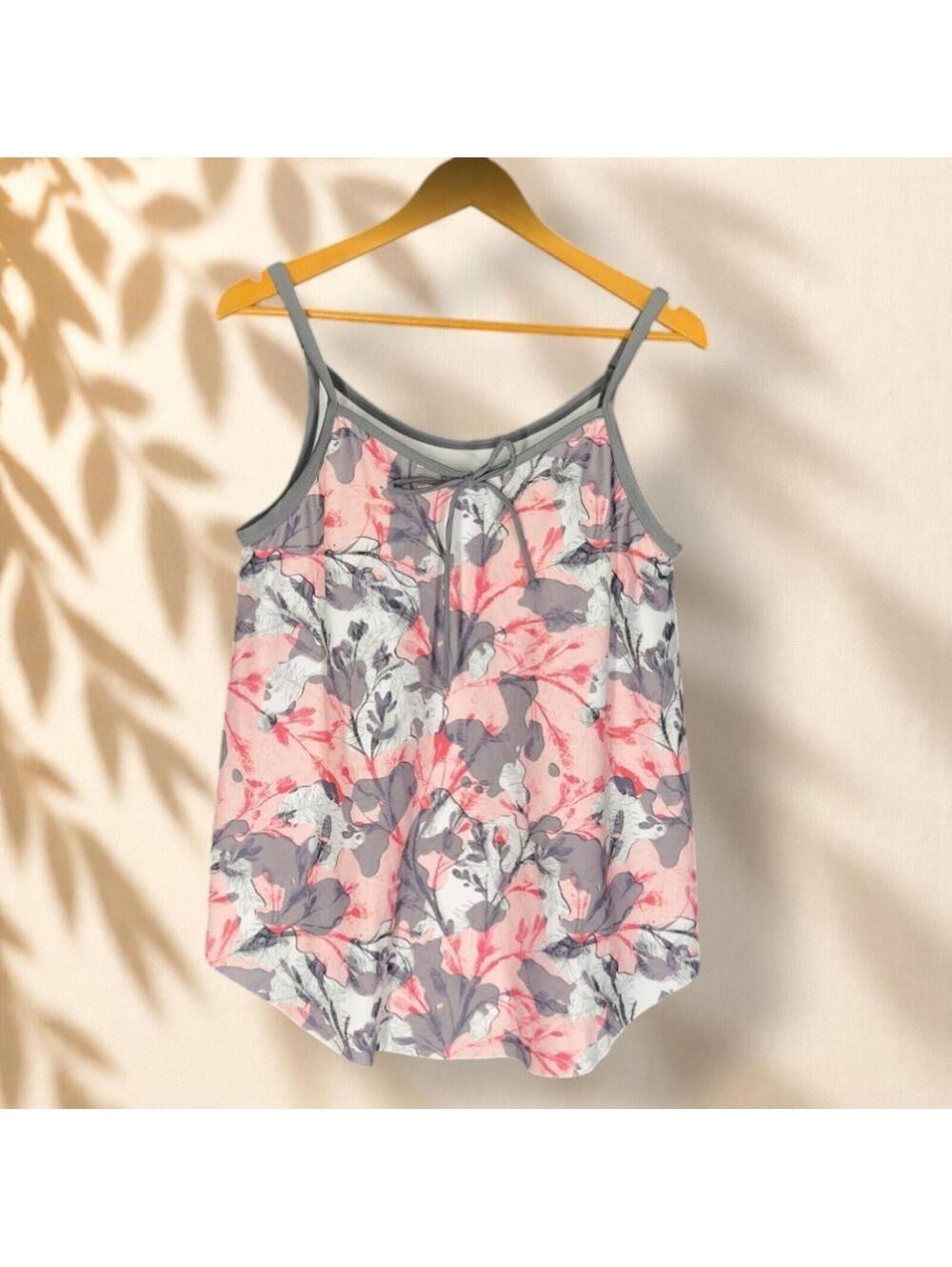 Unbranded Cami Top Women XL Gray Floral V-Neck Sleeveless Spaghetti Strap Casual